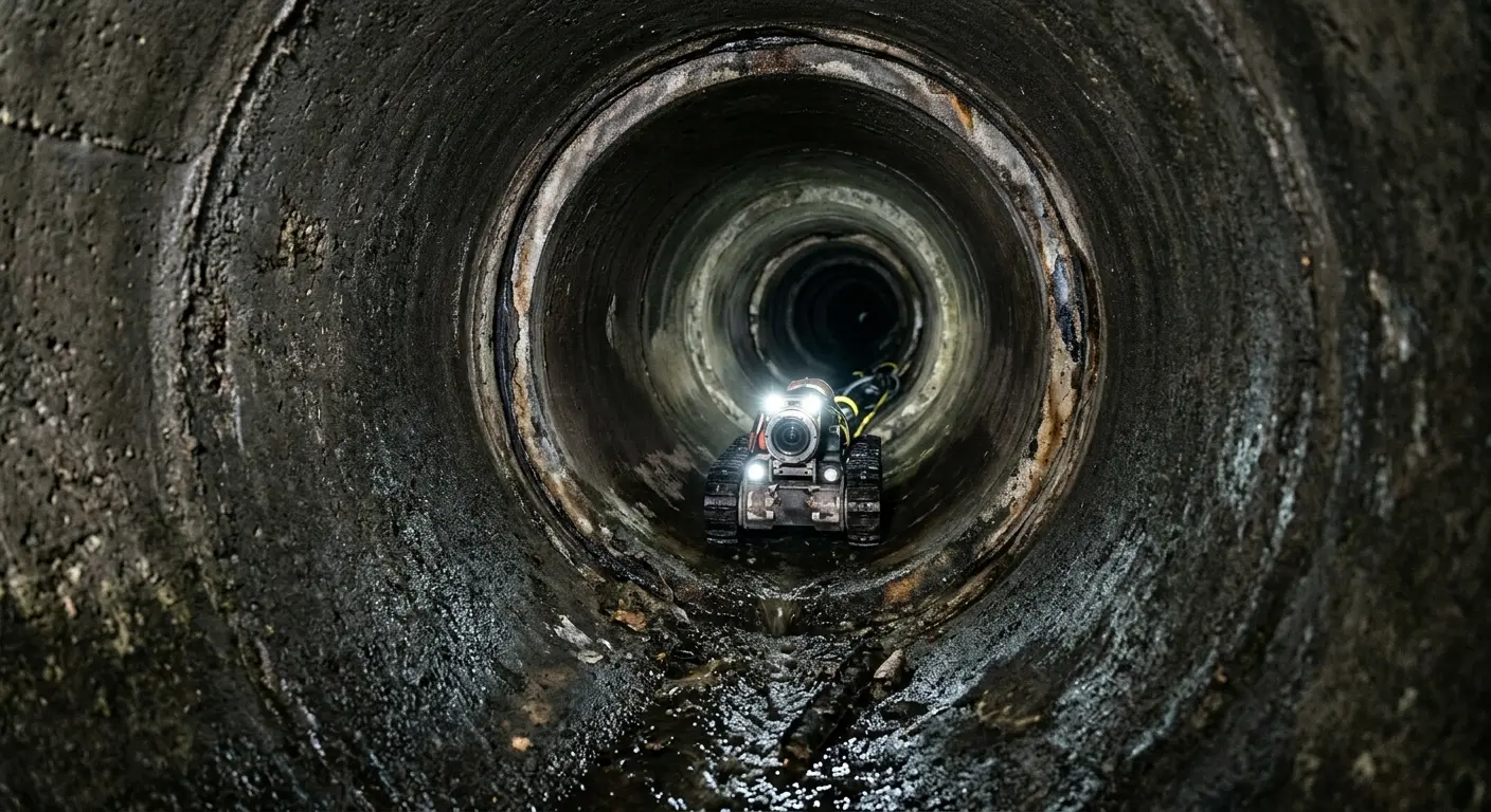 Robotic sewer camera inspecting pipe interior for Sewer Line Repair in Jenks